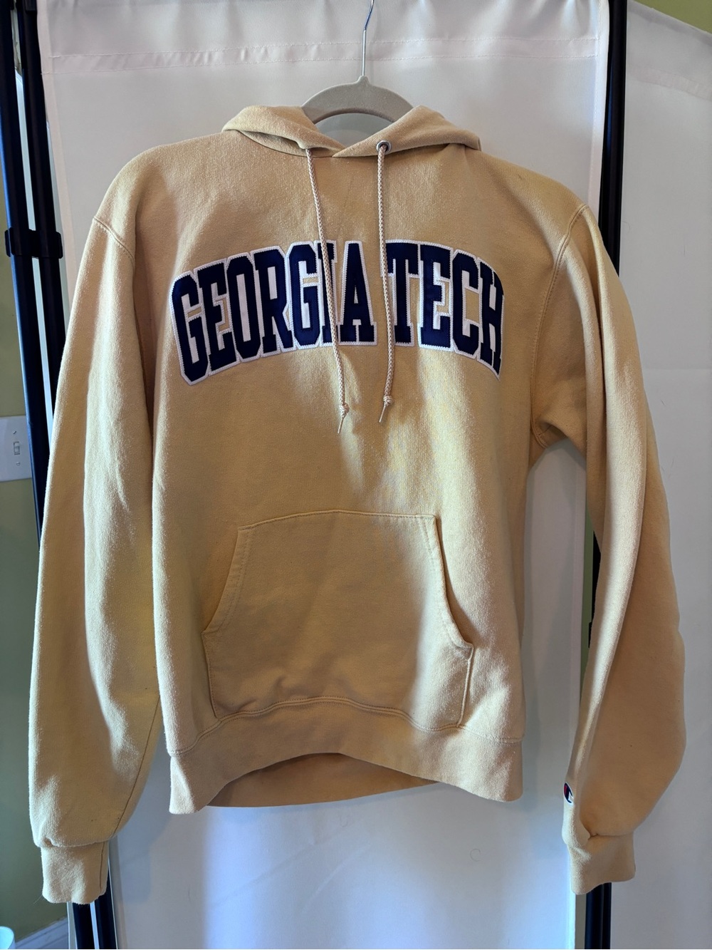 Champion Georgia Tech Yellow Hoodie with Navy Lettering